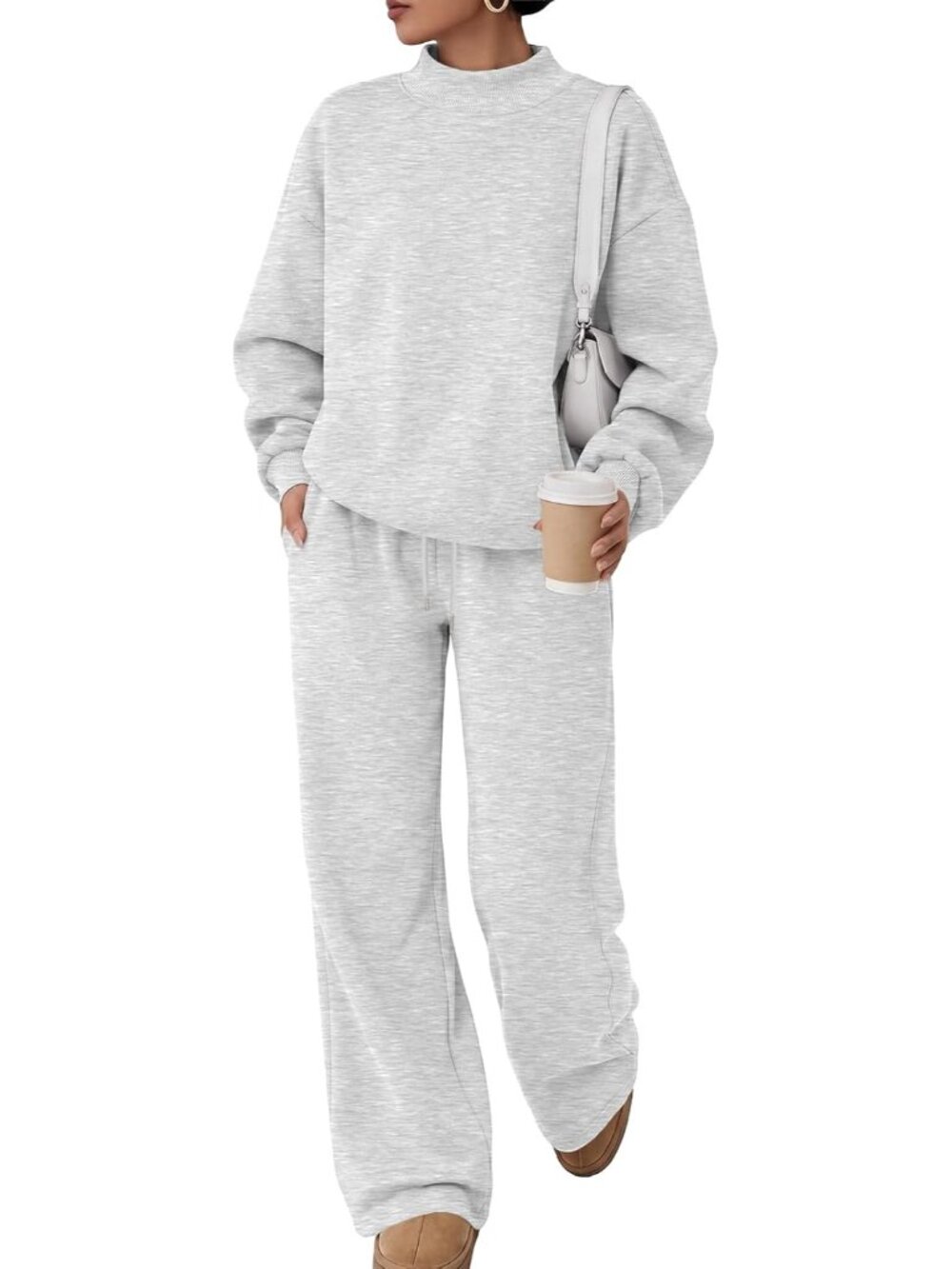 Women's Cozy Mock Neck 2-Piece Sweat Set for Fall